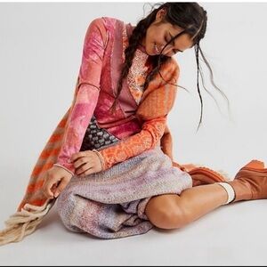 Free People We The Free Rust Diagonal Patchwork Weekday Night Tee Size X-Small